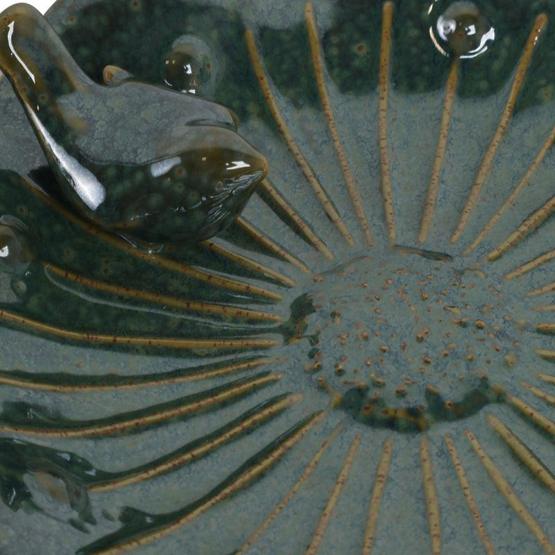 10x2" Flower Birdbath With Perched Bird, Green - Al Rugaib Furniture