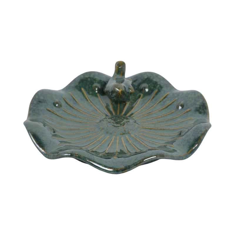 10x2" Flower Birdbath With Perched Bird, Green - Al Rugaib Furniture