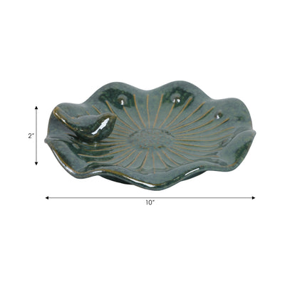 10x2" Flower Birdbath With Perched Bird, Green - Al Rugaib Furniture