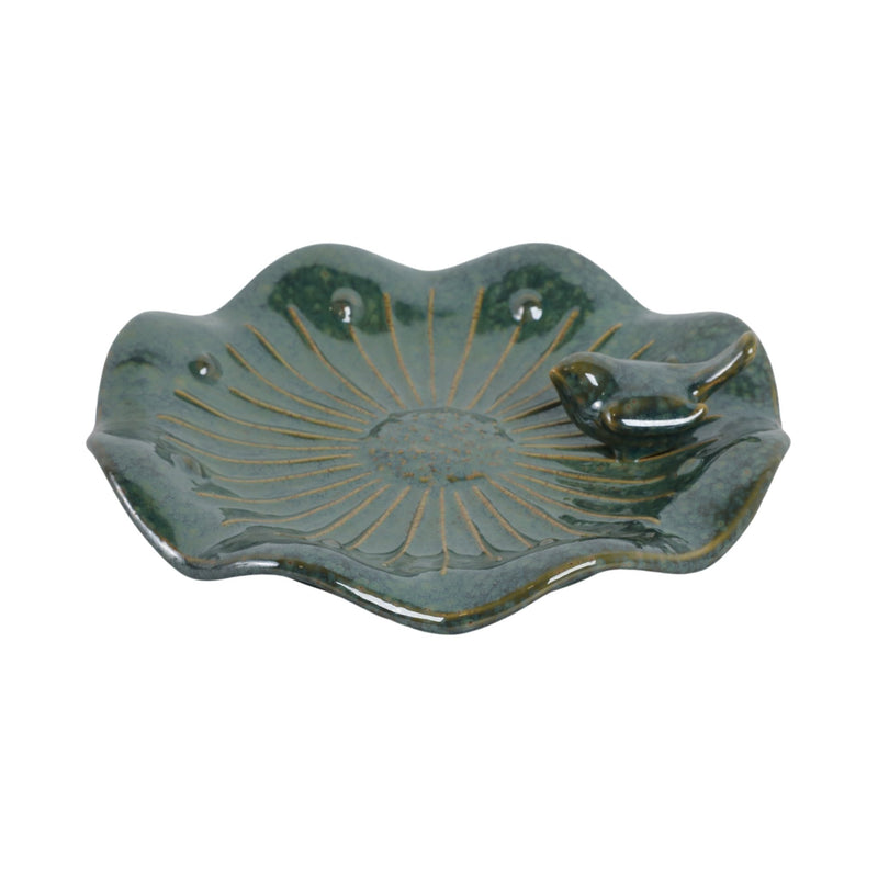 10x2" Flower Birdbath With Perched Bird, Green - Al Rugaib Furniture