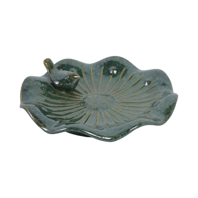 10x2" Flower Birdbath With Perched Bird, Green - Al Rugaib Furniture