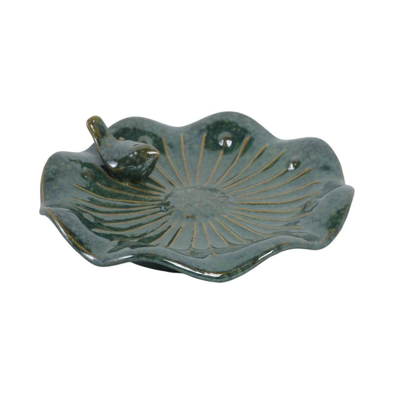 10x2" Flower Birdbath With Perched Bird, Green - Al Rugaib Furniture