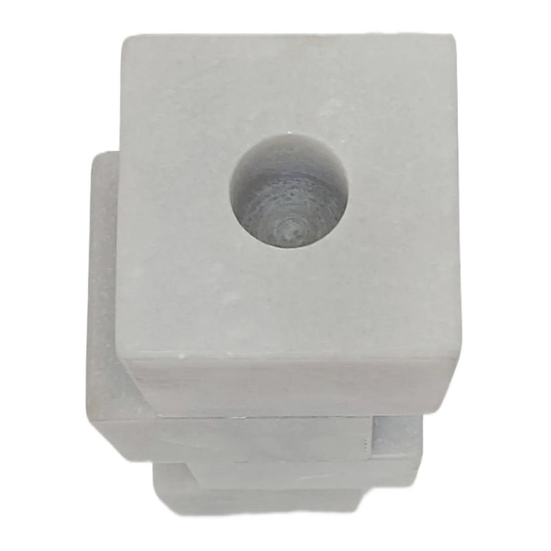 10x3" Stacked Cube Marble Taper Holder, White - Al Rugaib Furniture