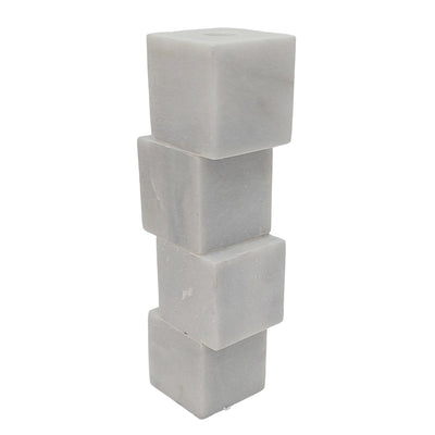10x3" Stacked Cube Marble Taper Holder, White - Al Rugaib Furniture