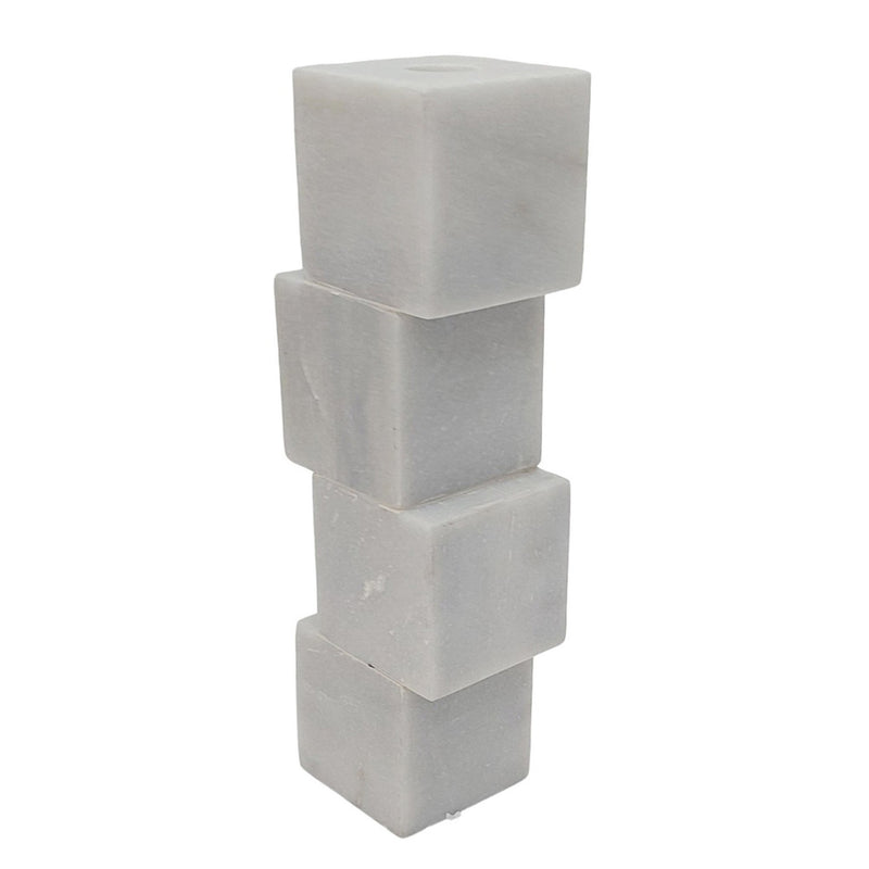 10x3" Stacked Cube Marble Taper Holder, White - Al Rugaib Furniture
