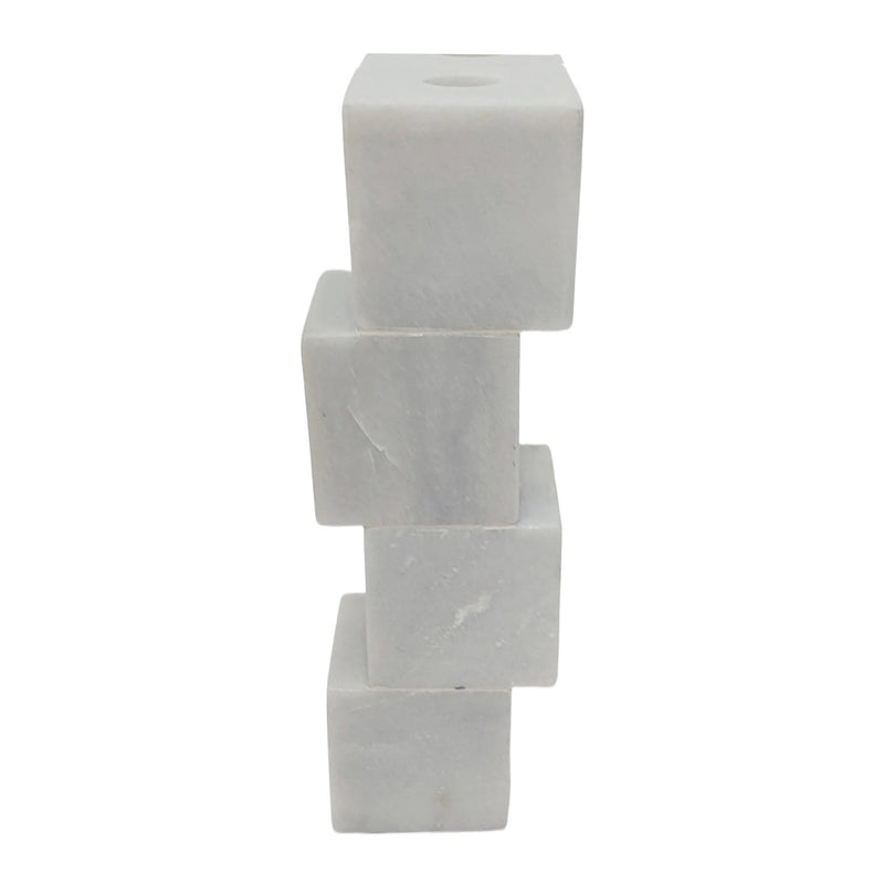 10x3" Stacked Cube Marble Taper Holder, White - Al Rugaib Furniture