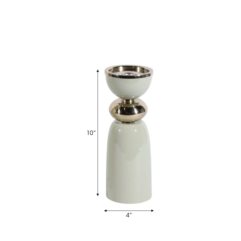 10x4" Curvy Taper & Pillar Holder, Sage/gold - Al Rugaib Furniture