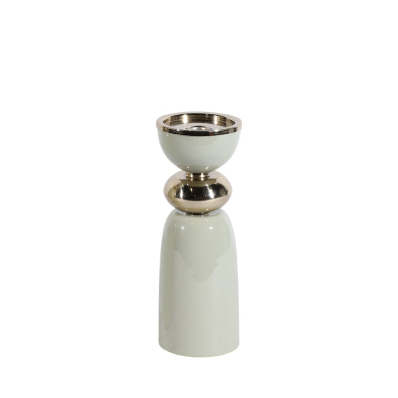 10x4" Curvy Taper & Pillar Holder, Sage/gold - Al Rugaib Furniture
