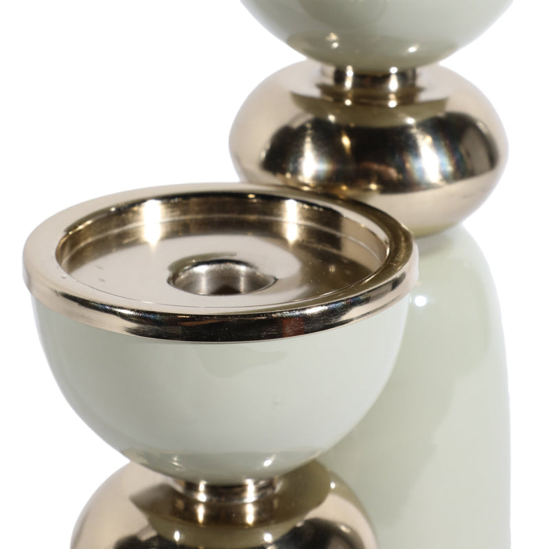 10x4" Curvy Taper & Pillar Holder, Sage/gold - Al Rugaib Furniture