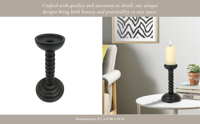 10x5" Stacked Pillar & Taper Holder, Black - Al Rugaib Furniture
