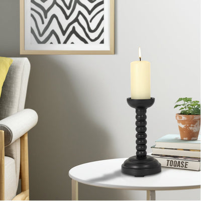 10x5" Stacked Pillar & Taper Holder, Black - Al Rugaib Furniture