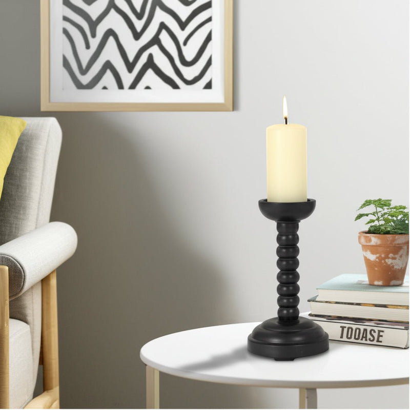 10x5" Stacked Pillar & Taper Holder, Black - Al Rugaib Furniture