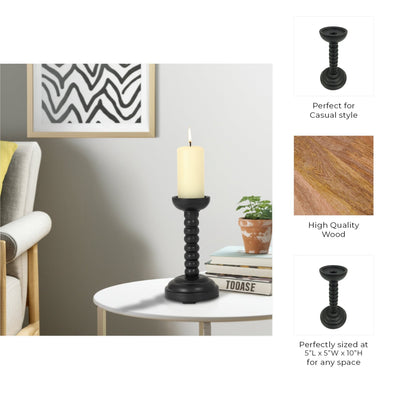 10x5" Stacked Pillar & Taper Holder, Black - Al Rugaib Furniture