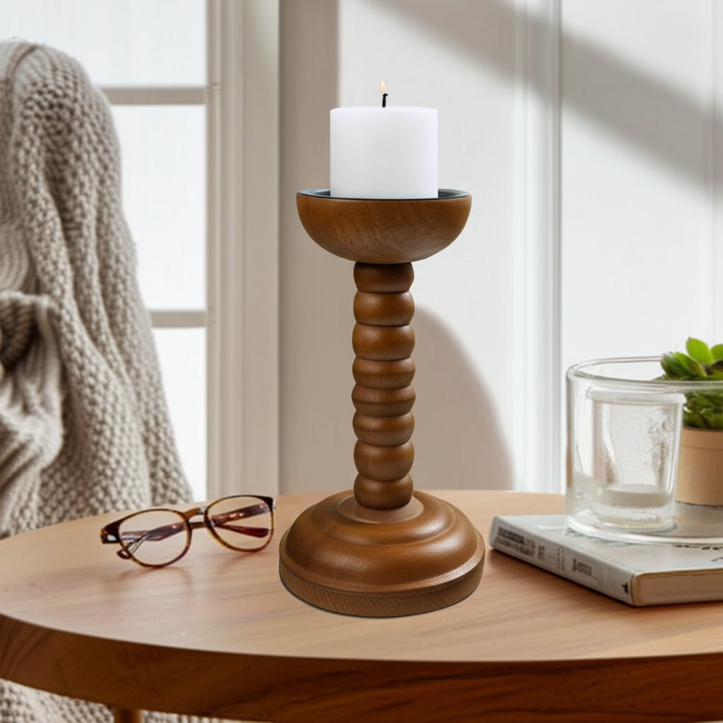 10x5" Stacked Pillar & Taper Holder, Walnut Candle Holders| Sagebrook Home