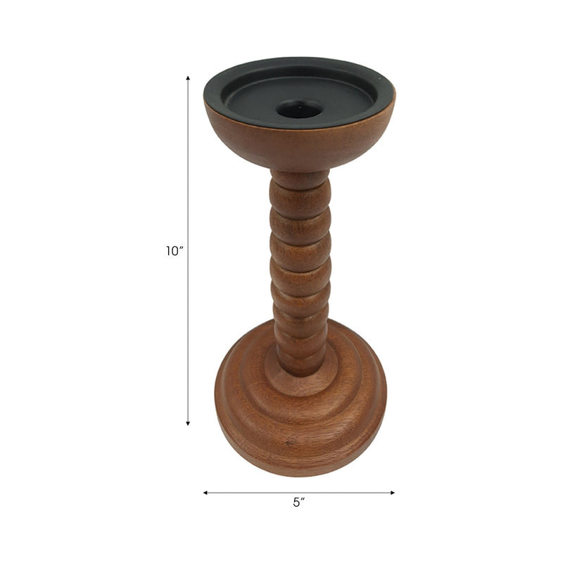10x5" Stacked Pillar & Taper Holder, Walnut - Al Rugaib Furniture