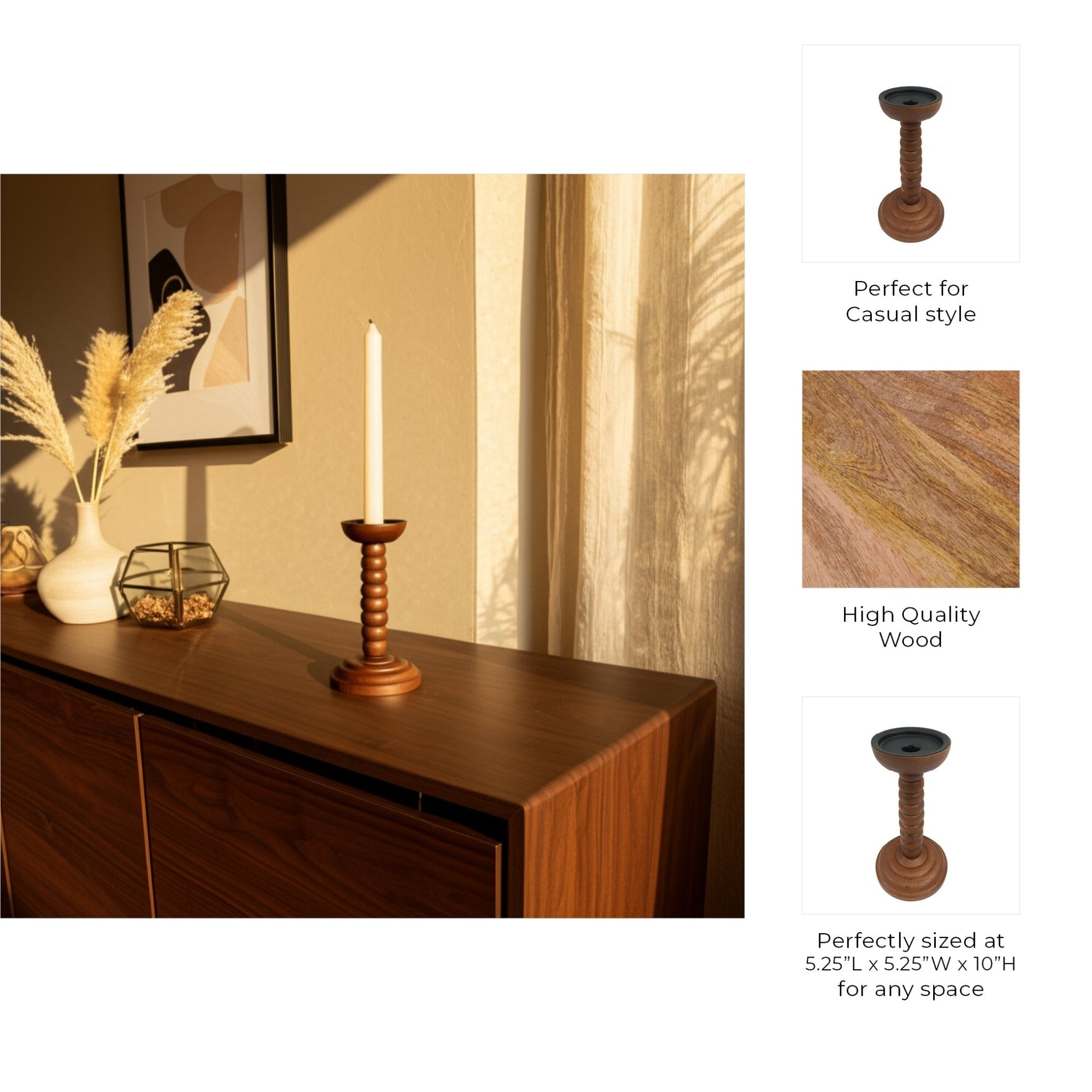 10x5" Stacked Pillar & Taper Holder, Walnut Candle Holders| Sagebrook Home