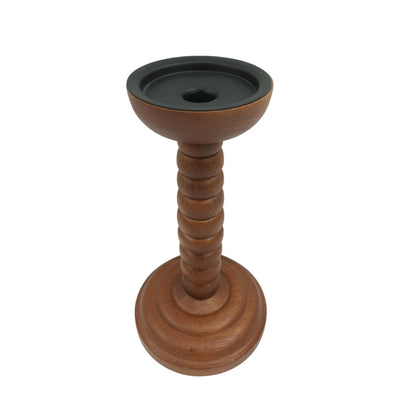 10x5" Stacked Pillar & Taper Holder, Walnut - Al Rugaib Furniture