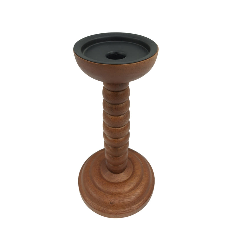 10x5" Stacked Pillar & Taper Holder, Walnut - Al Rugaib Furniture
