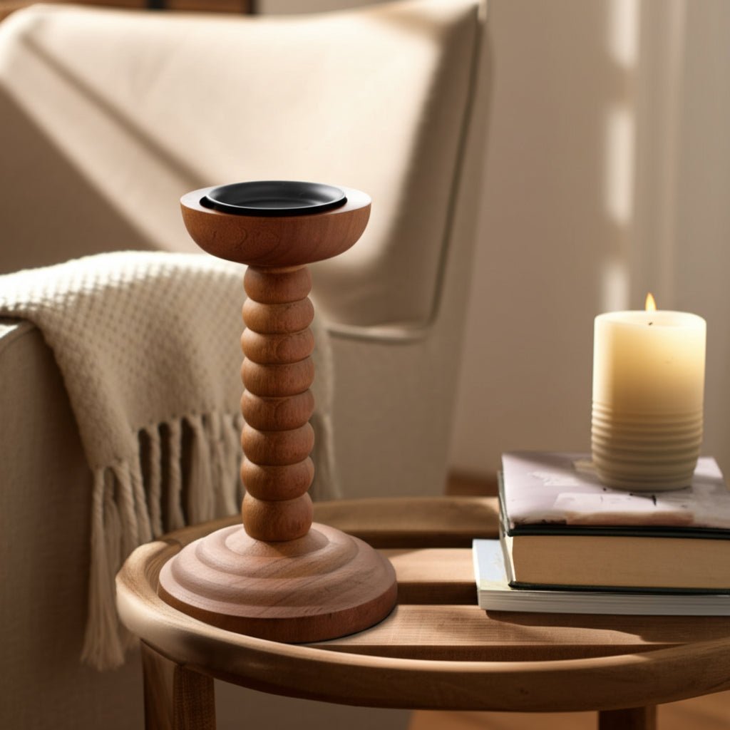 10x5" Stacked Pillar & Taper Holder, Walnut Candle Holders| Sagebrook Home