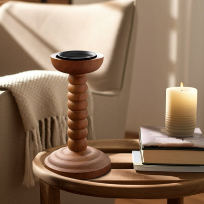 10x5" Stacked Pillar & Taper Holder, Walnut - Al Rugaib Furniture