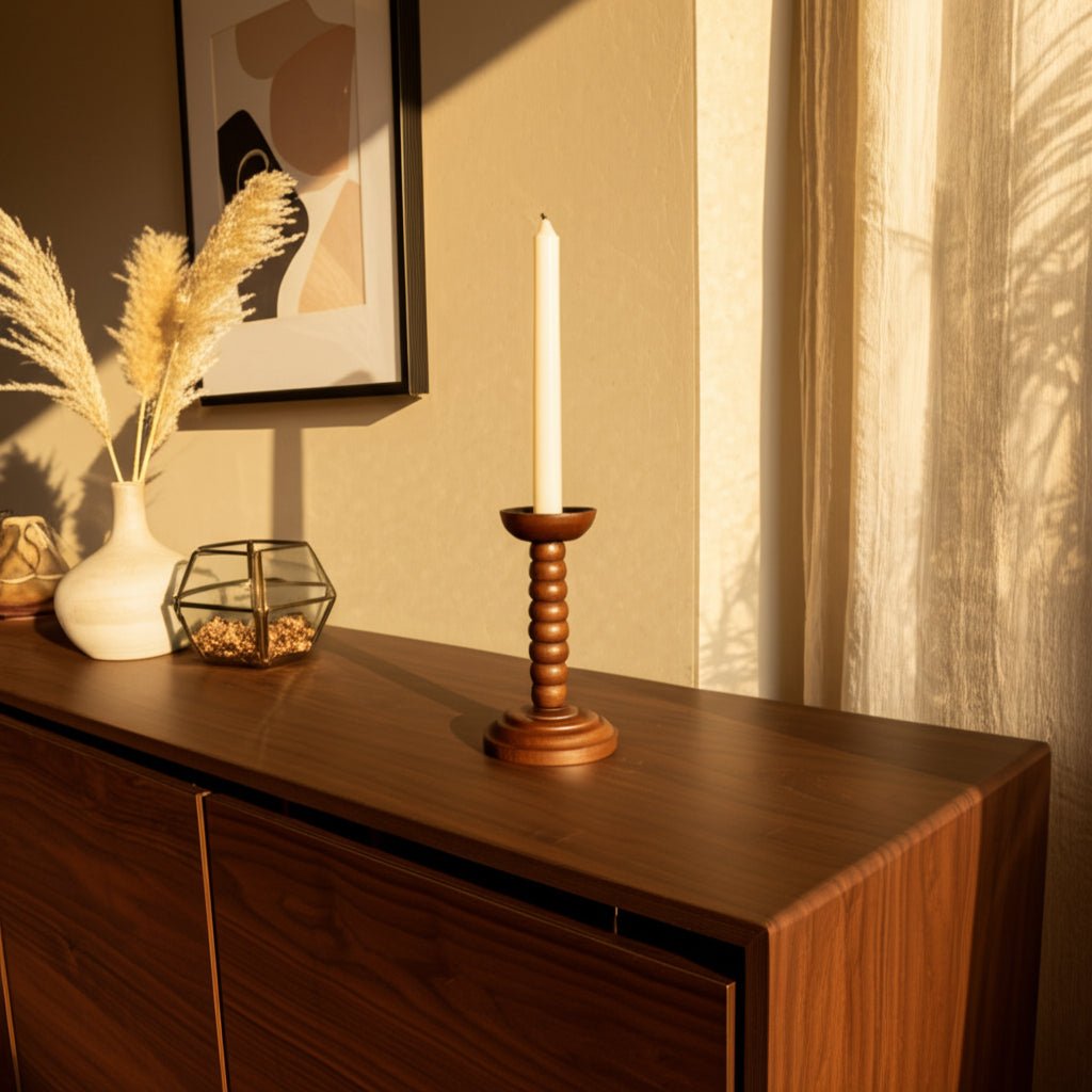 10x5" Stacked Pillar & Taper Holder, Walnut Candle Holders| Sagebrook Home