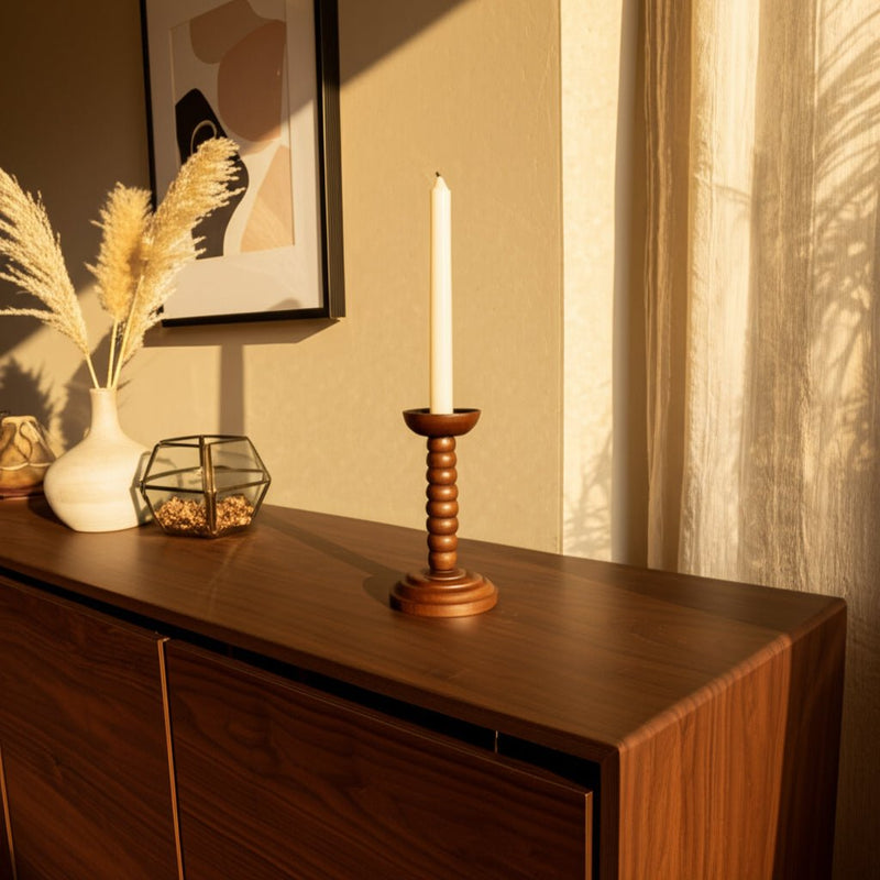 10x5" Stacked Pillar & Taper Holder, Walnut - Al Rugaib Furniture