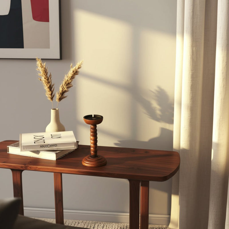 10x5" Stacked Pillar & Taper Holder, Walnut - Al Rugaib Furniture