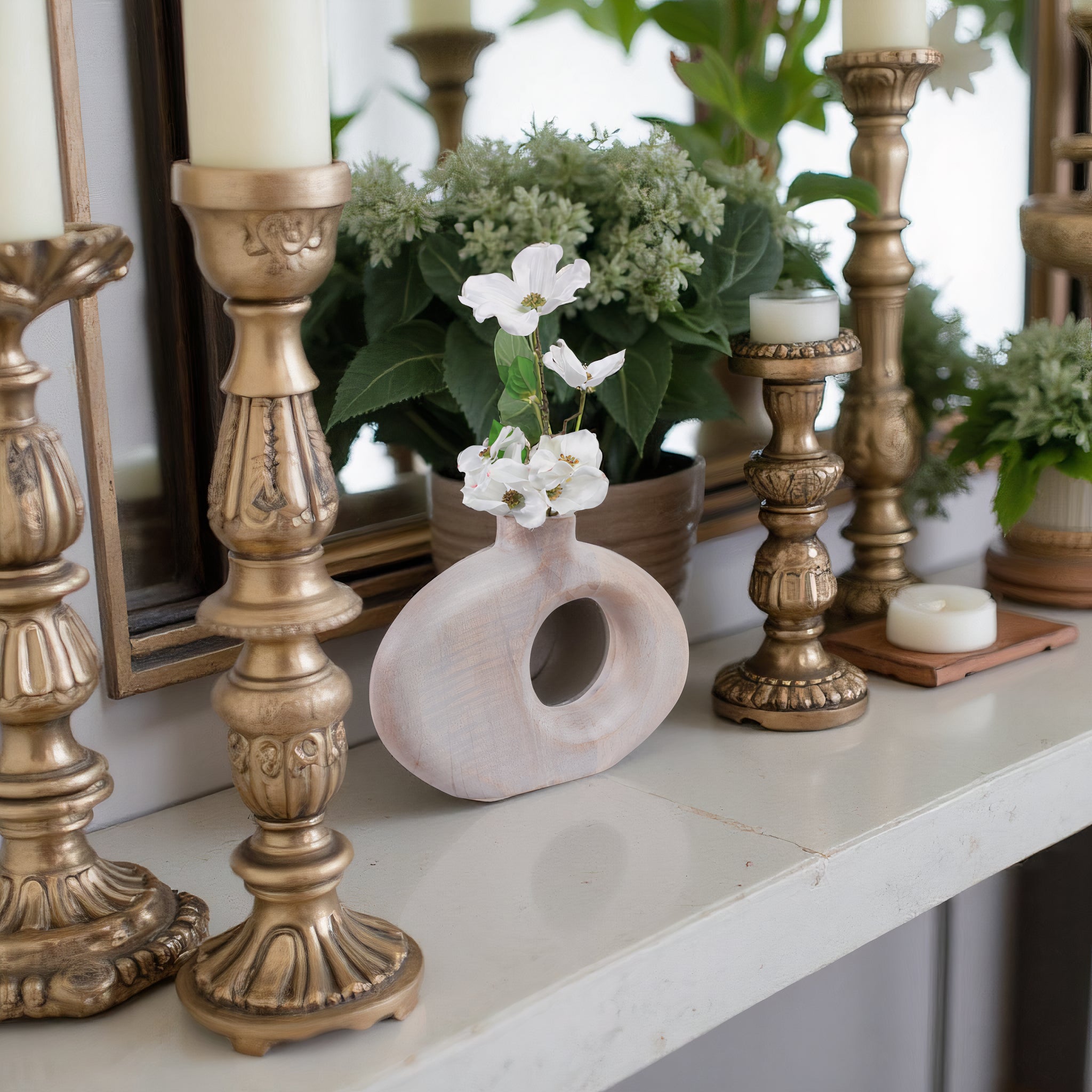 10x7" Cut-out Wood Vase, Whitewash Vases and Jars| Sagebrook Home