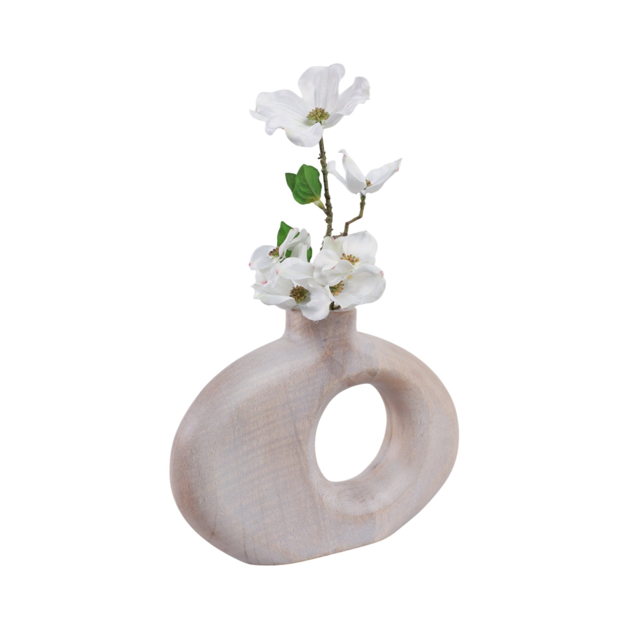 10x7" Cut-out Wood Vase, Whitewash Vases and Jars| Sagebrook Home