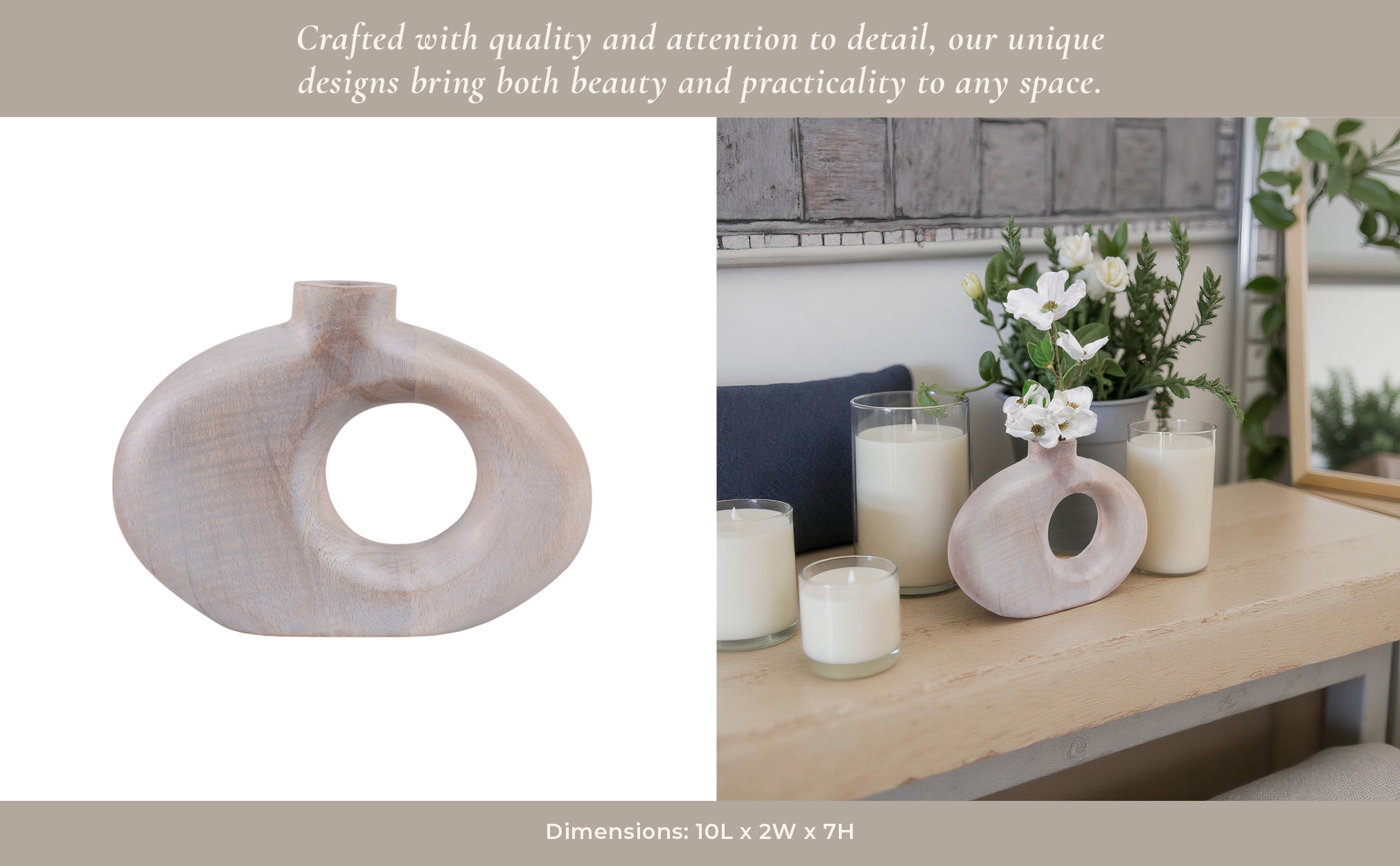 10x7" Cut-out Wood Vase, Whitewash Vases and Jars| Sagebrook Home