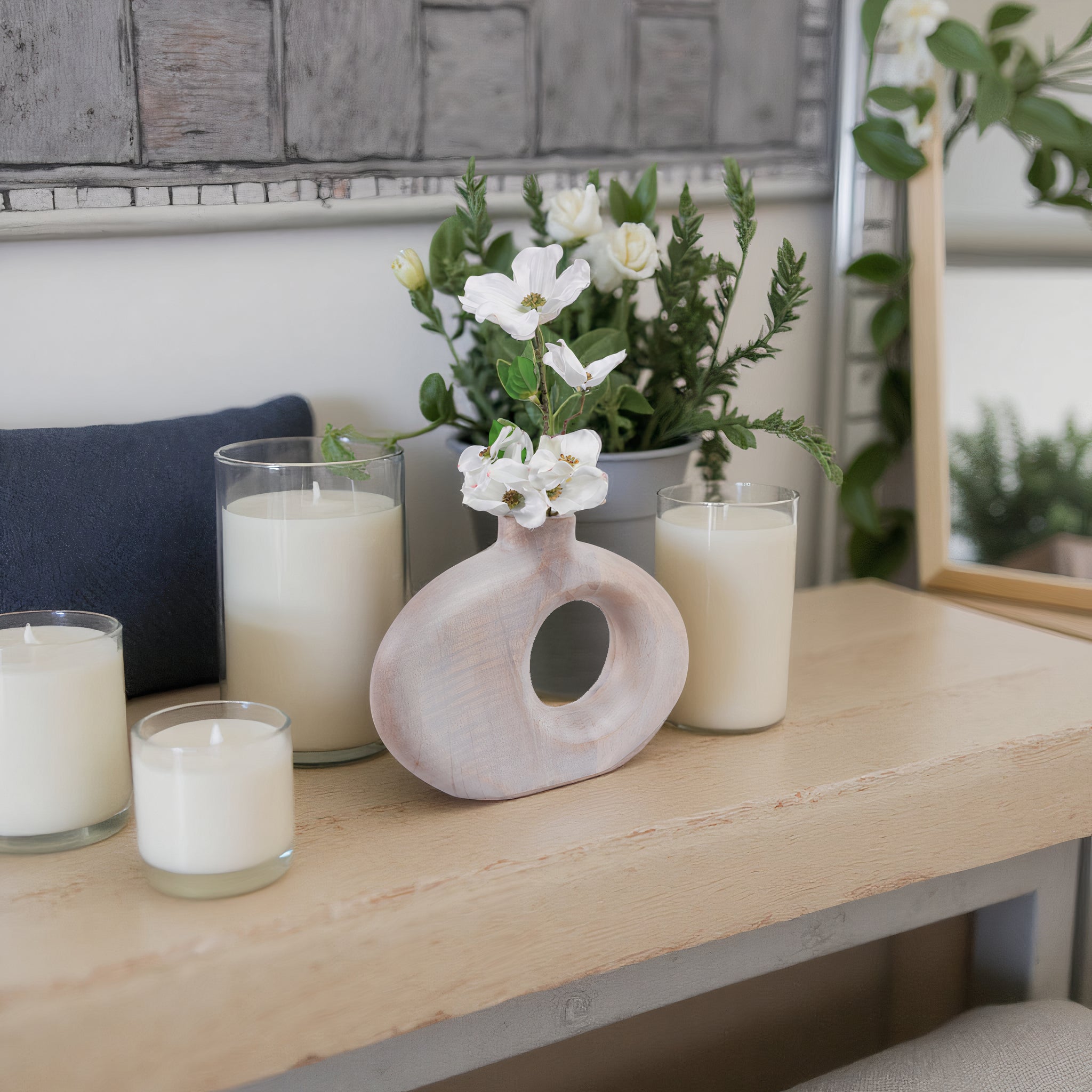 10x7" Cut-out Wood Vase, Whitewash Vases and Jars| Sagebrook Home