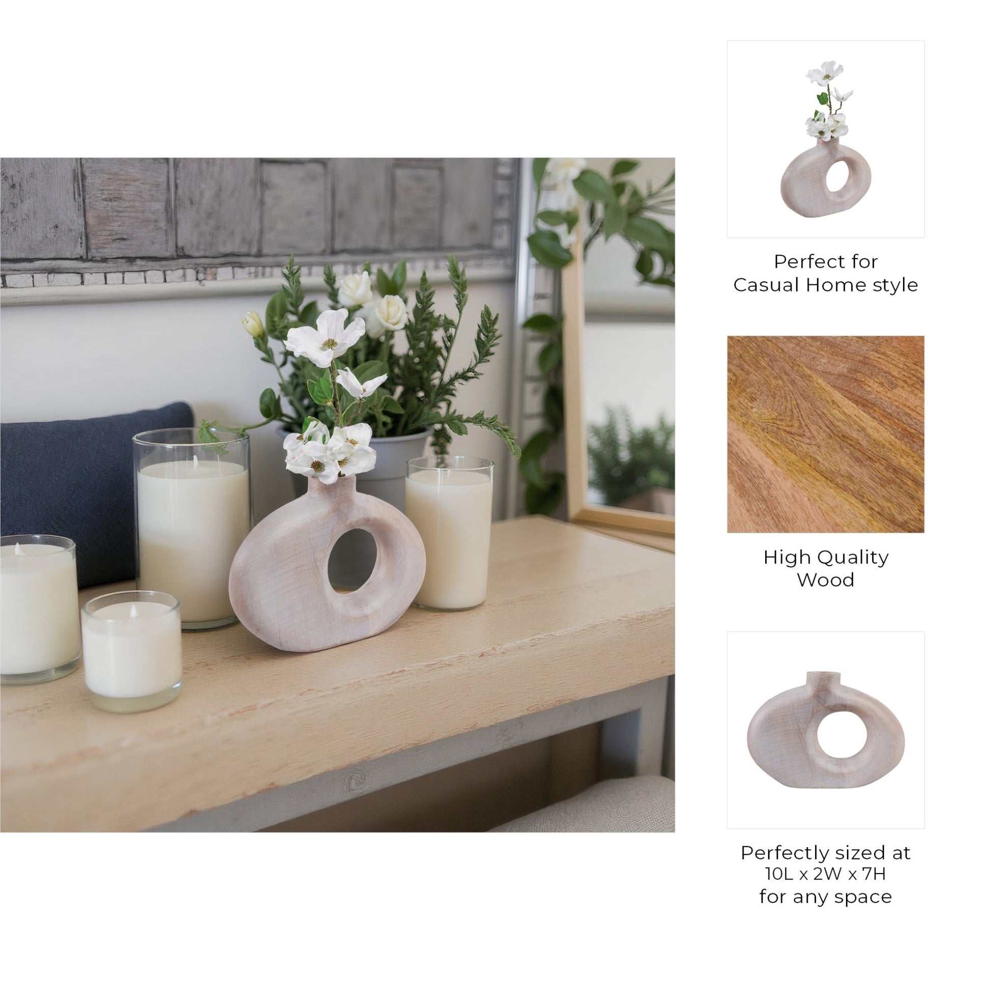 10x7" Cut-out Wood Vase, Whitewash Vases and Jars| Sagebrook Home