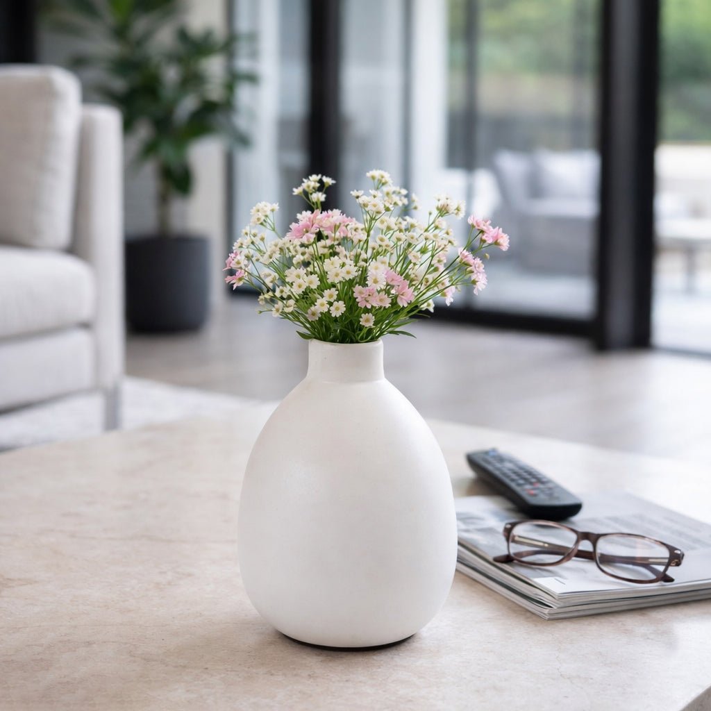 10x7" Rounded Terracotta Vase, White Vases and Jars| Sagebrook Home