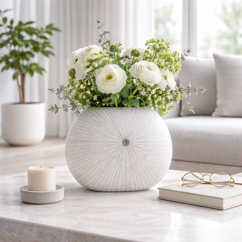 10x9" Round Dotted Shell Vase, White/green Vases and Jars| Sagebrook Home