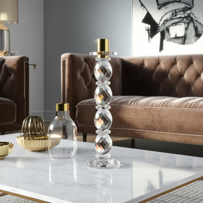 11" Etched Crystal Taper Holder, Clear/gold - Al Rugaib Furniture