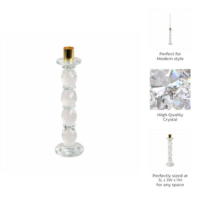 11" Etched Crystal Taper Holder, Clear/gold - Al Rugaib Furniture