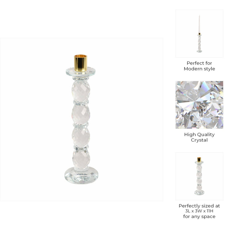 11" Etched Crystal Taper Holder, Clear/gold - Al Rugaib Furniture