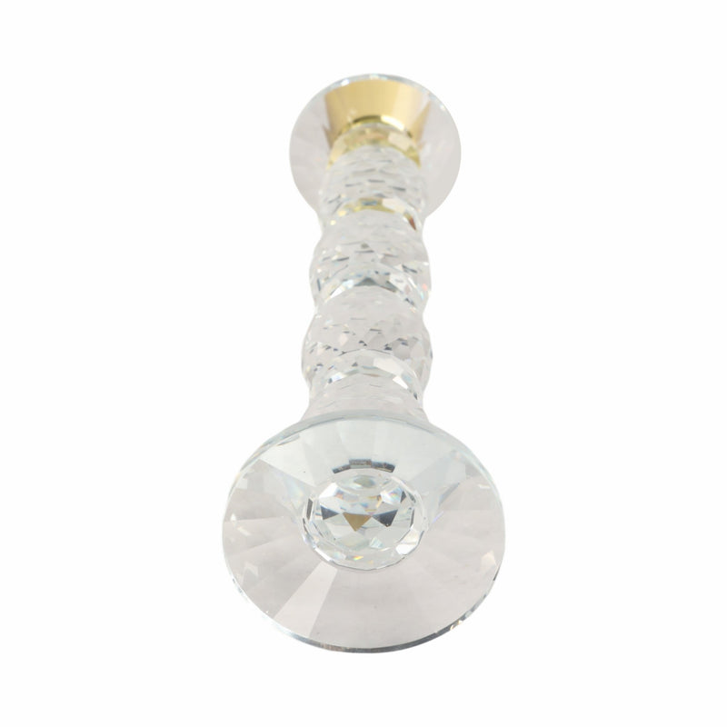 11" Etched Crystal Taper Holder, Clear/gold - Al Rugaib Furniture