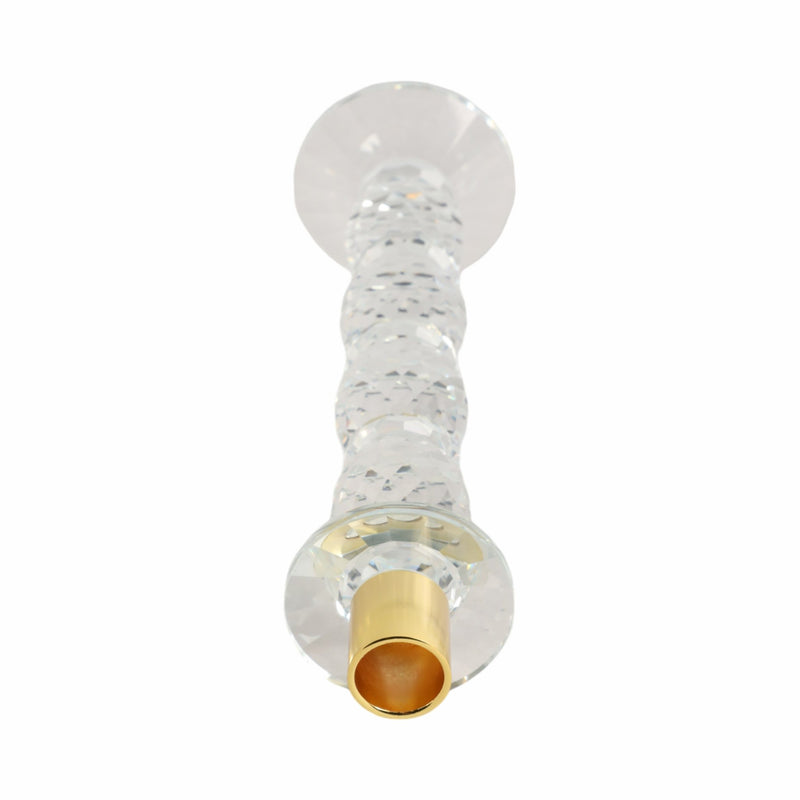11" Etched Crystal Taper Holder, Clear/gold - Al Rugaib Furniture