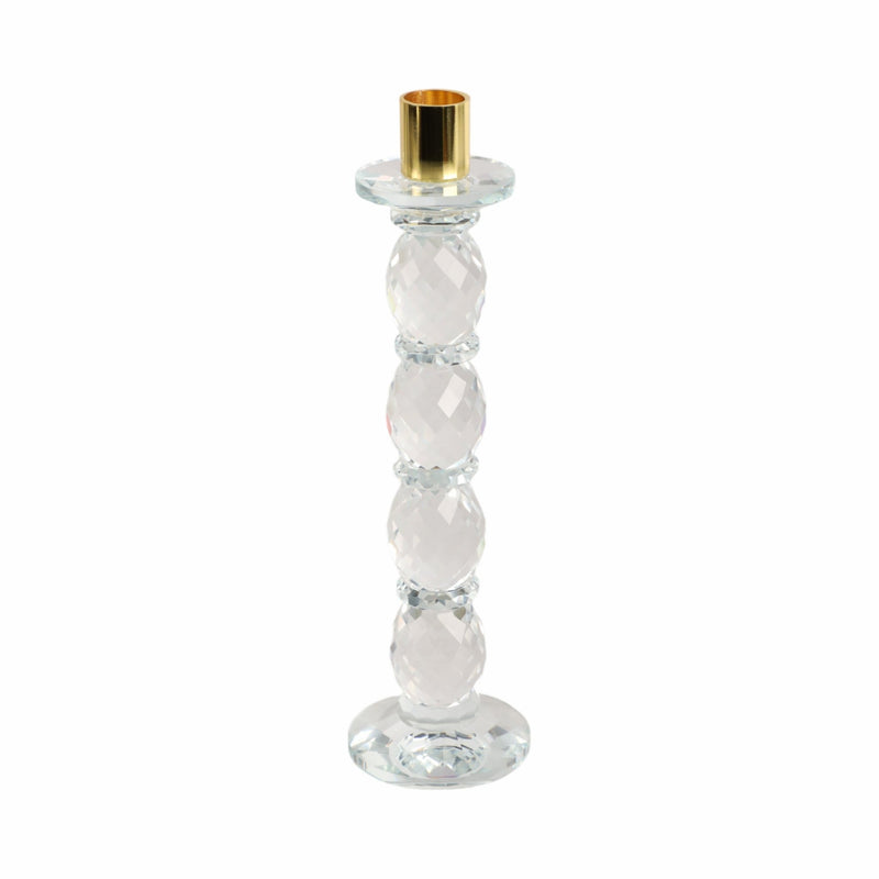 11" Etched Crystal Taper Holder, Clear/gold - Al Rugaib Furniture