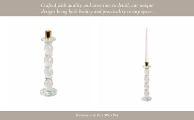 11" Etched Crystal Taper Holder, Clear/gold - Al Rugaib Furniture