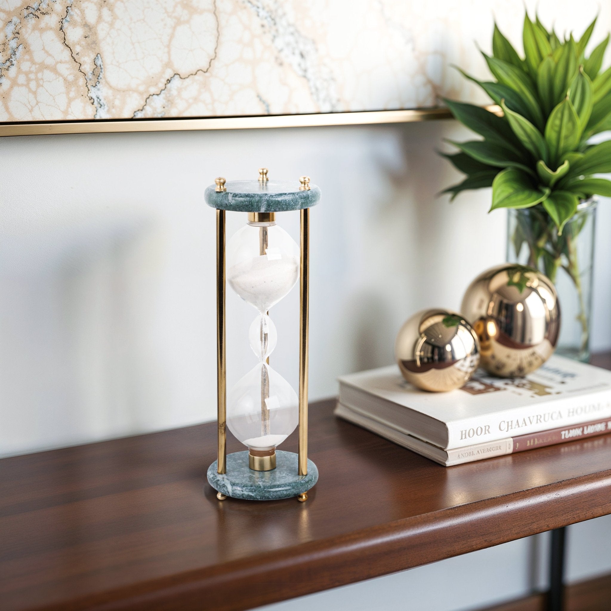 11" Finnegan Green Marble Hourglass Table Decors| Sagebrook Home