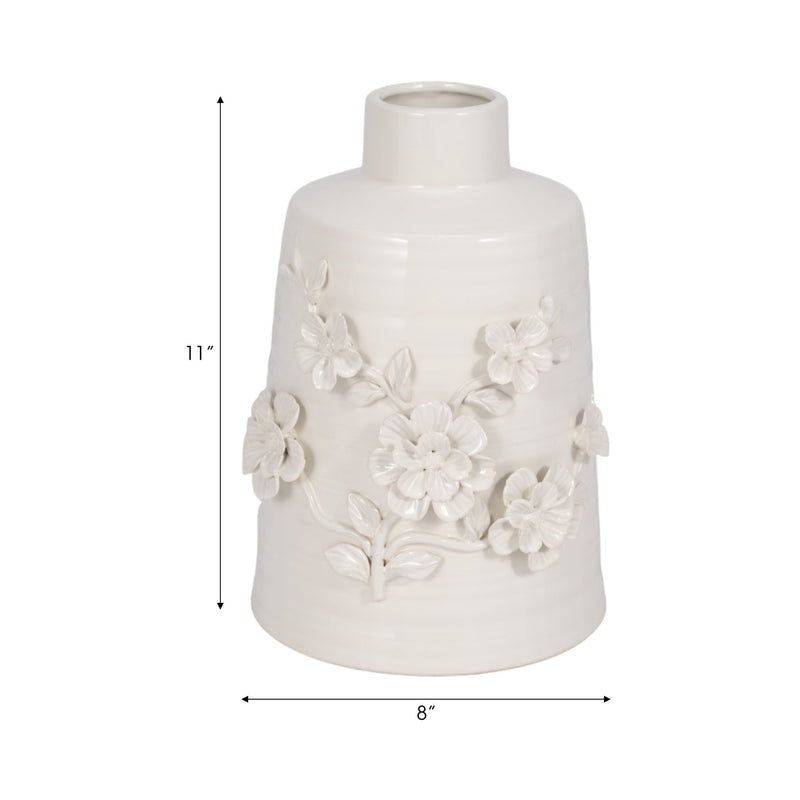 11" Floral Vase, White - Al Rugaib Furniture