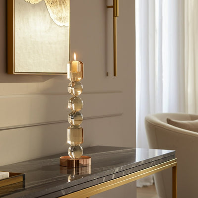 11" Geo Crystal Taper Holder, Amber - Al Rugaib Furniture