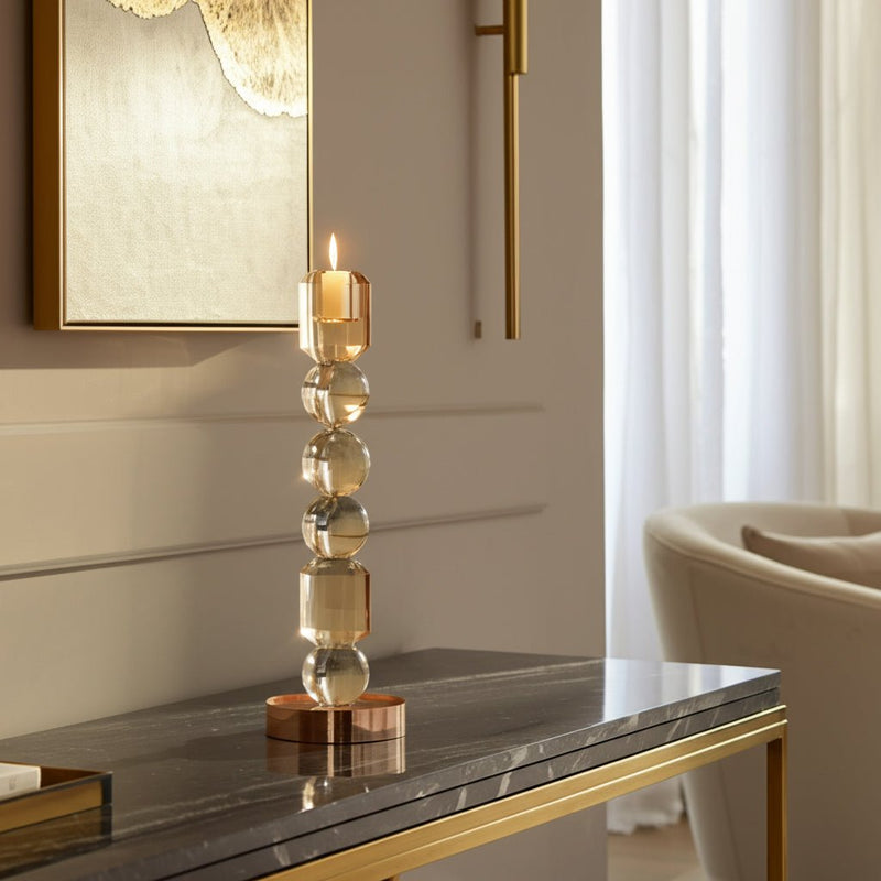 11" Geo Crystal Taper Holder, Amber - Al Rugaib Furniture