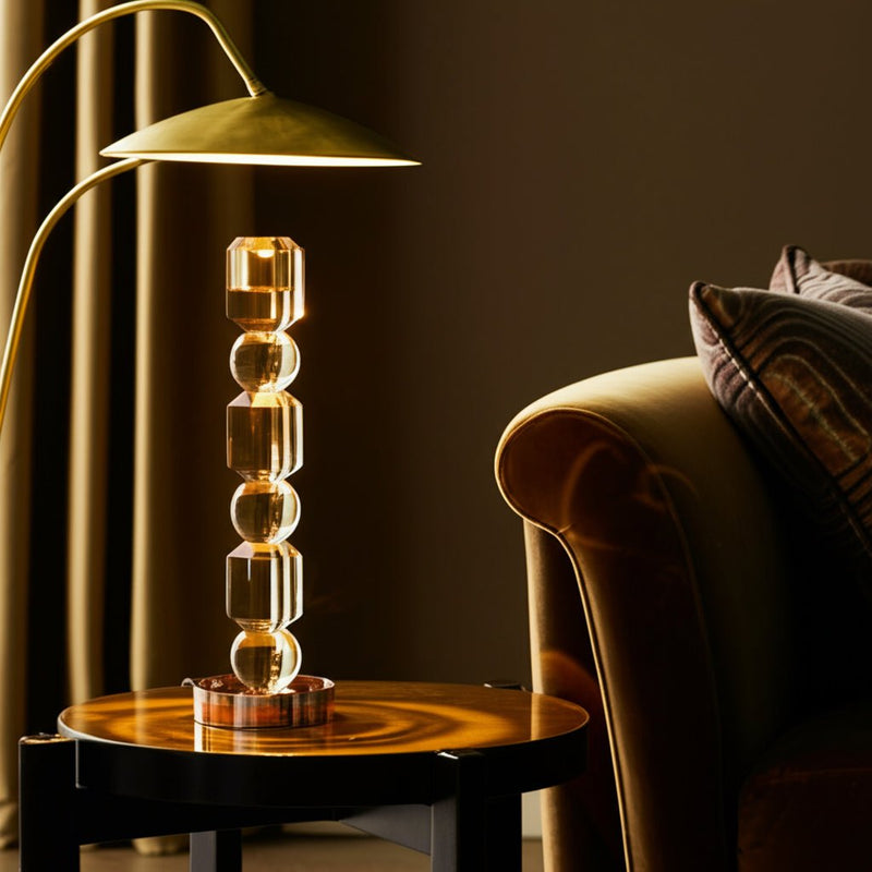 11" Geo Crystal Taper Holder, Amber - Al Rugaib Furniture