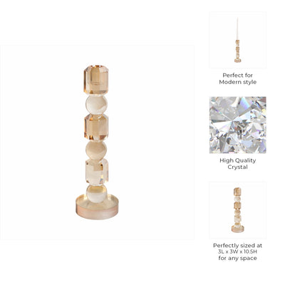 11" Geo Crystal Taper Holder, Amber - Al Rugaib Furniture