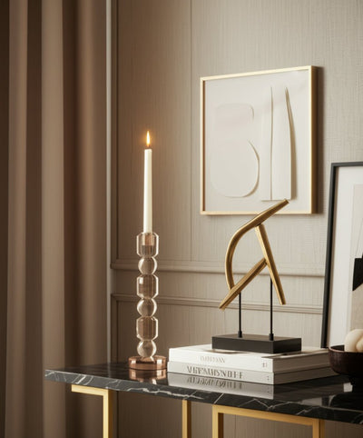 11" Geo Crystal Taper Holder, Amber - Al Rugaib Furniture