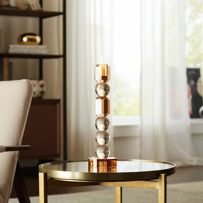 11" Geo Crystal Taper Holder, Amber - Al Rugaib Furniture