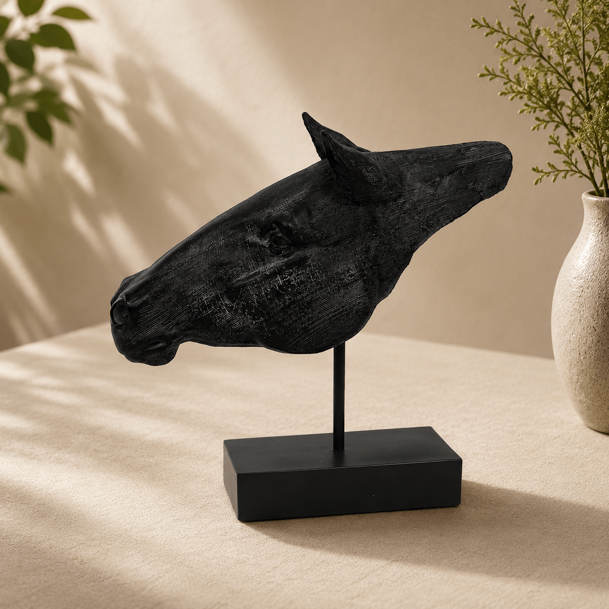 11" Horse Head Sculpture On Stand, Black Table Decors| Sagebrook Home